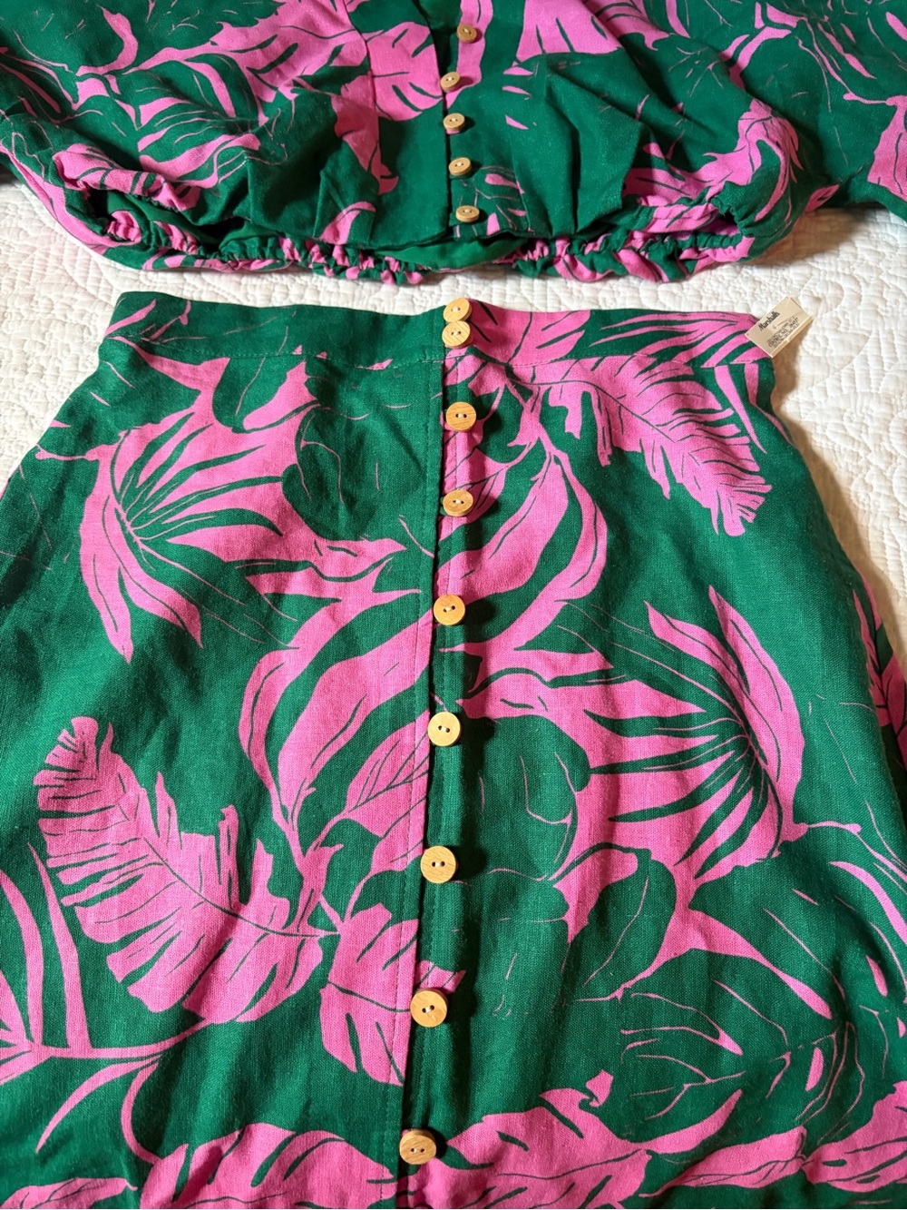 NEW! Maison d’ Amelie Green & Pink linen midi Skirt Set S Small NWT! - Picture 7 of 11